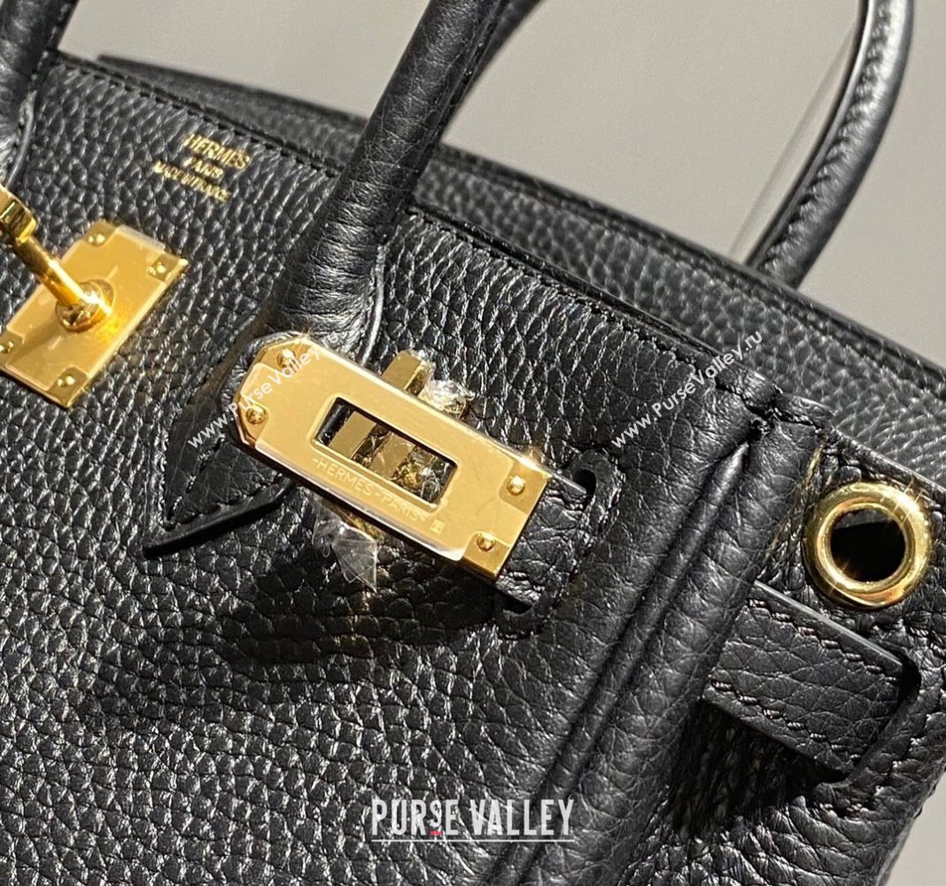 Hermes Mini Birkin 20cm bag with Shoulder Strap in Togo Leather Black/Gold 2024 (FLB-240925028)