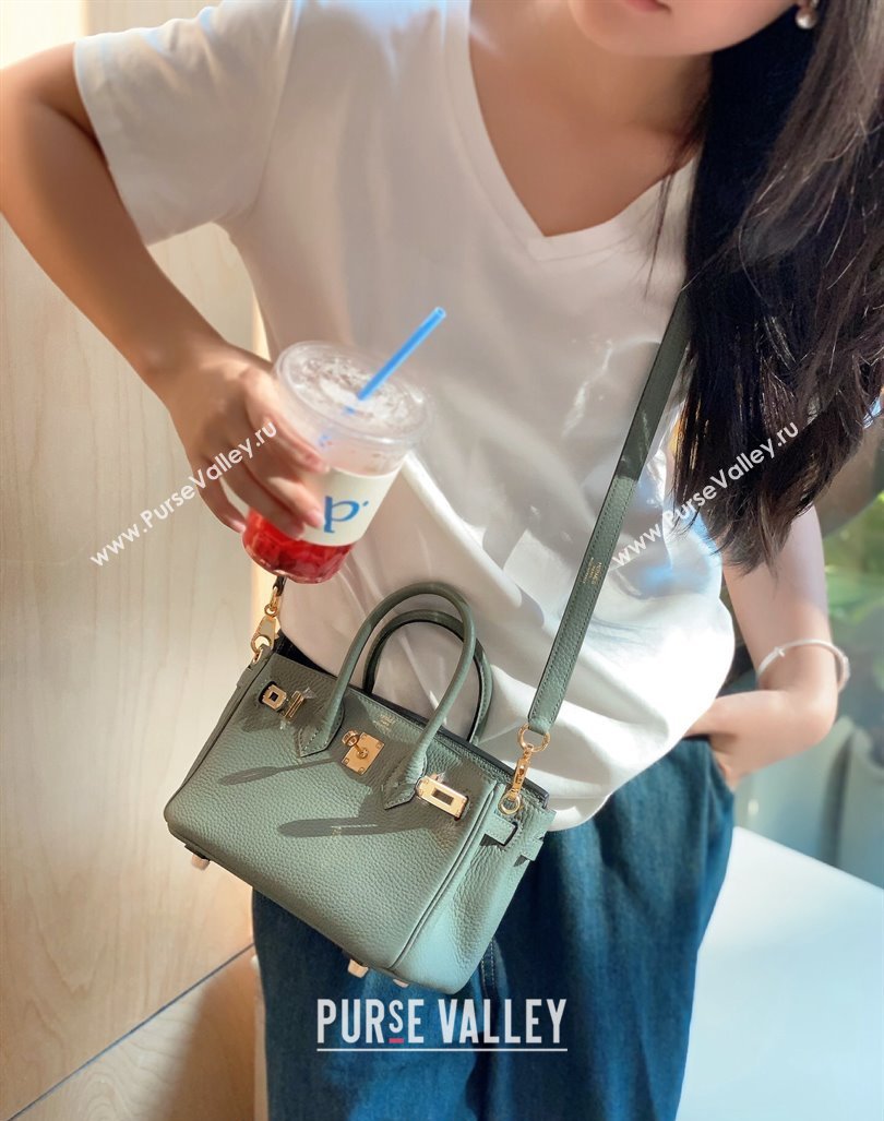 Hermes Mini Birkin 20cm bag with Shoulder Strap in Togo Leather Amande Green/Gold 2024 (FLB-240925029)