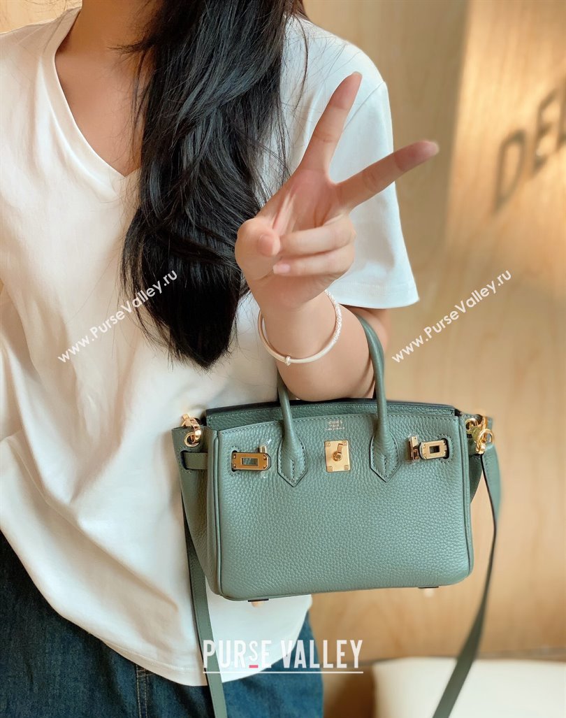 Hermes Mini Birkin 20cm bag with Shoulder Strap in Togo Leather Amande Green/Gold 2024 (FLB-240925029)