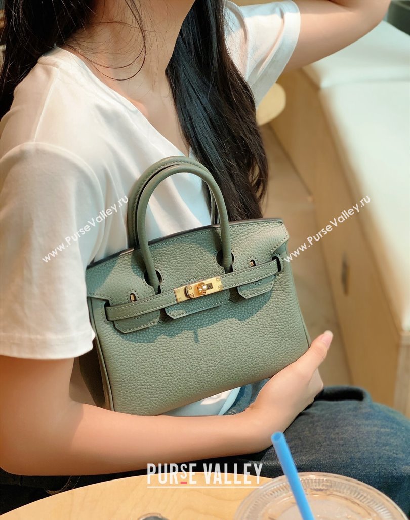 Hermes Mini Birkin 20cm bag with Shoulder Strap in Togo Leather Amande Green/Gold 2024 (FLB-240925029)