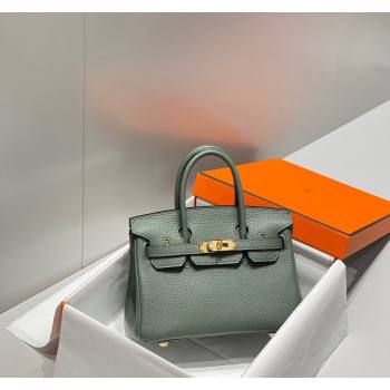 Hermes Mini Birkin 20cm bag with Shoulder Strap in Togo Leather Amande Green/Gold 2024 (FLB-240925029)