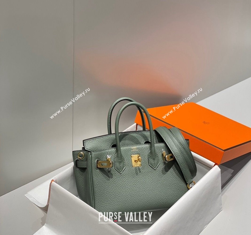 Hermes Mini Birkin 20cm bag with Shoulder Strap in Togo Leather Amande Green/Gold 2024 (FLB-240925029)