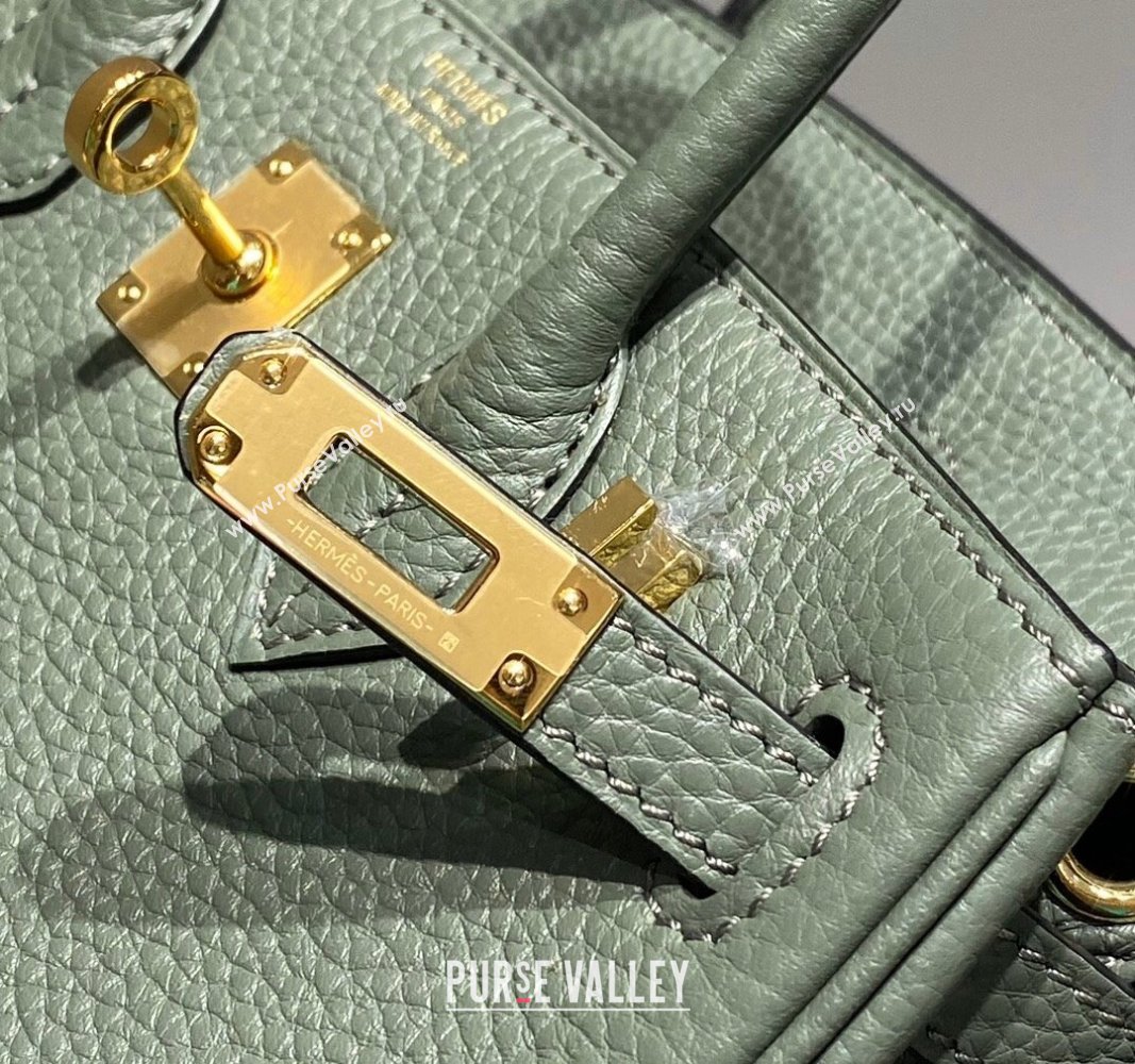 Hermes Mini Birkin 20cm bag with Shoulder Strap in Togo Leather Amande Green/Gold 2024 (FLB-240925029)