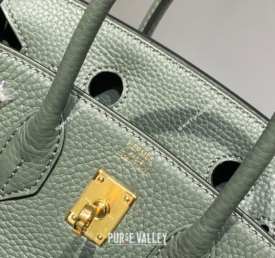 Hermes Mini Birkin 20cm bag with Shoulder Strap in Togo Leather Amande Green/Gold 2024 (FLB-240925029)