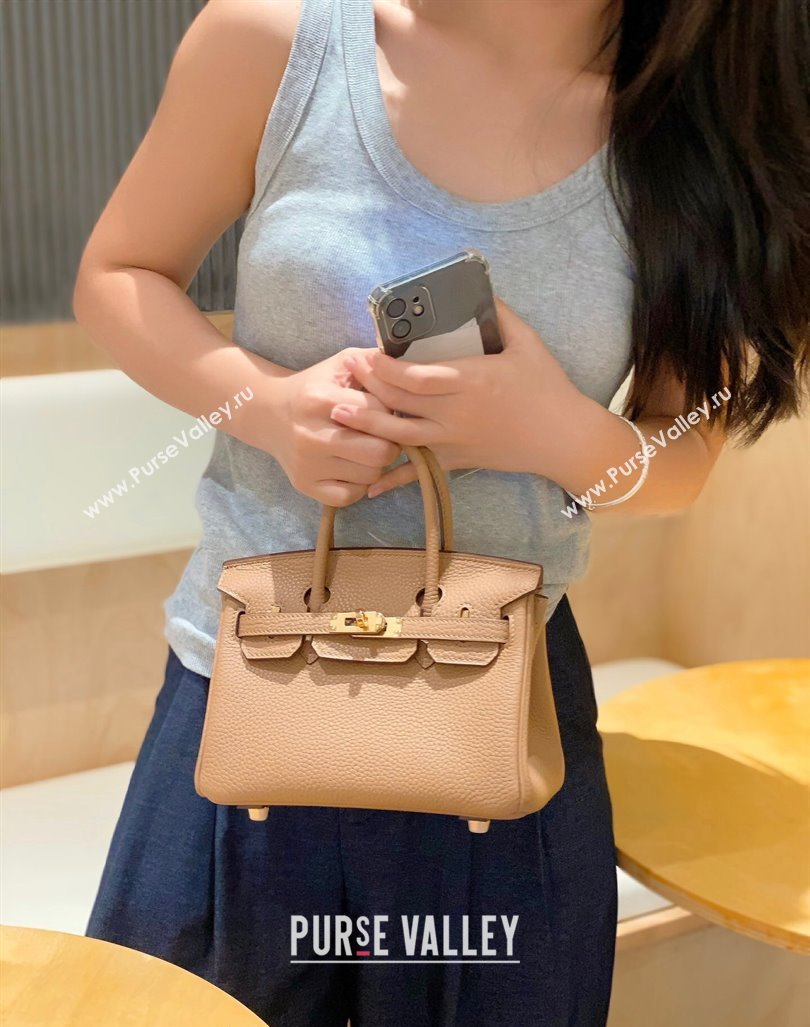 Hermes Mini Birkin 20cm bag with Shoulder Strap in Togo Leather Milky Tea Beige 2024 (FLB-240925030)