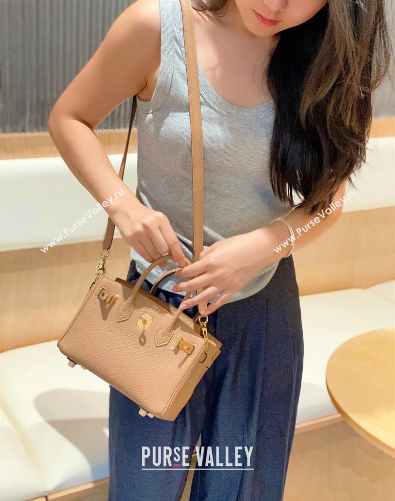 Hermes Mini Birkin 20cm bag with Shoulder Strap in Togo Leather Milky Tea Beige 2024 (FLB-240925030)