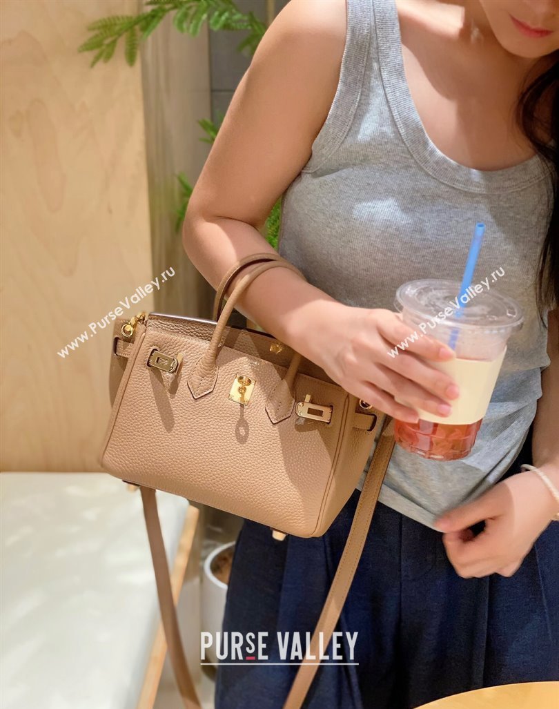 Hermes Mini Birkin 20cm bag with Shoulder Strap in Togo Leather Milky Tea Beige 2024 (FLB-240925030)