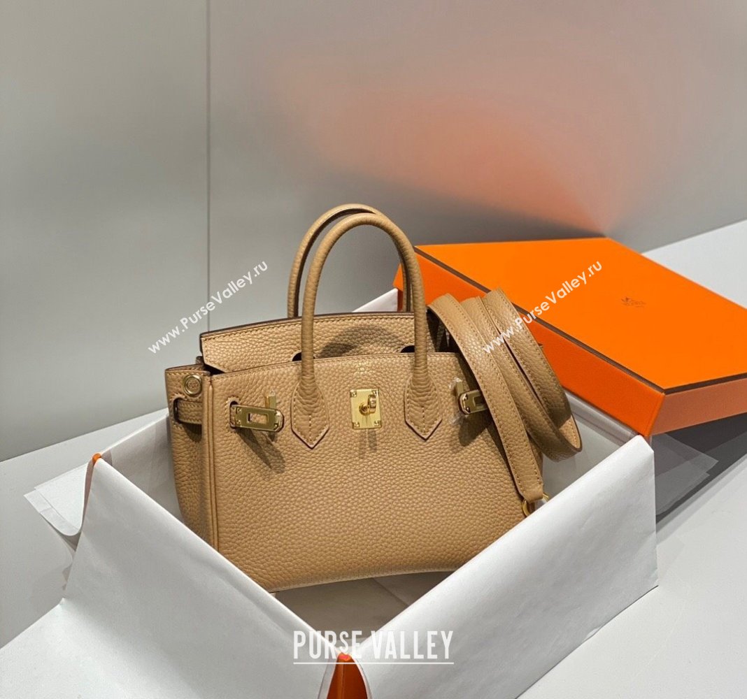 Hermes Mini Birkin 20cm bag with Shoulder Strap in Togo Leather Milky Tea Beige 2024 (FLB-240925030)