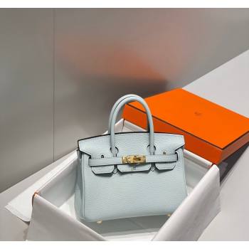 Hermes Mini Birkin 20cm bag with Shoulder Strap in Togo Leather Pale Grail Blue/Gold 2024 (FLB-240925031)