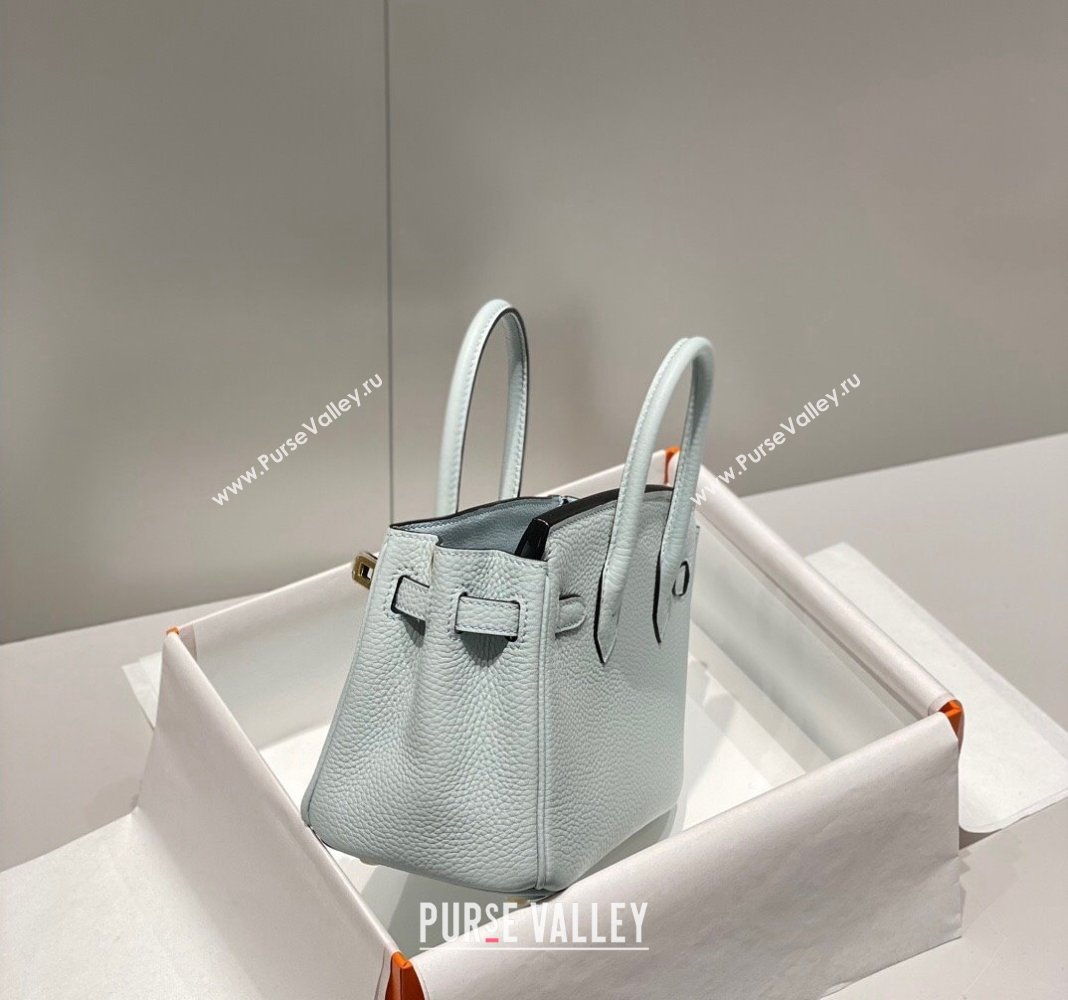 Hermes Mini Birkin 20cm bag with Shoulder Strap in Togo Leather Pale Grail Blue/Gold 2024 (FLB-240925031)