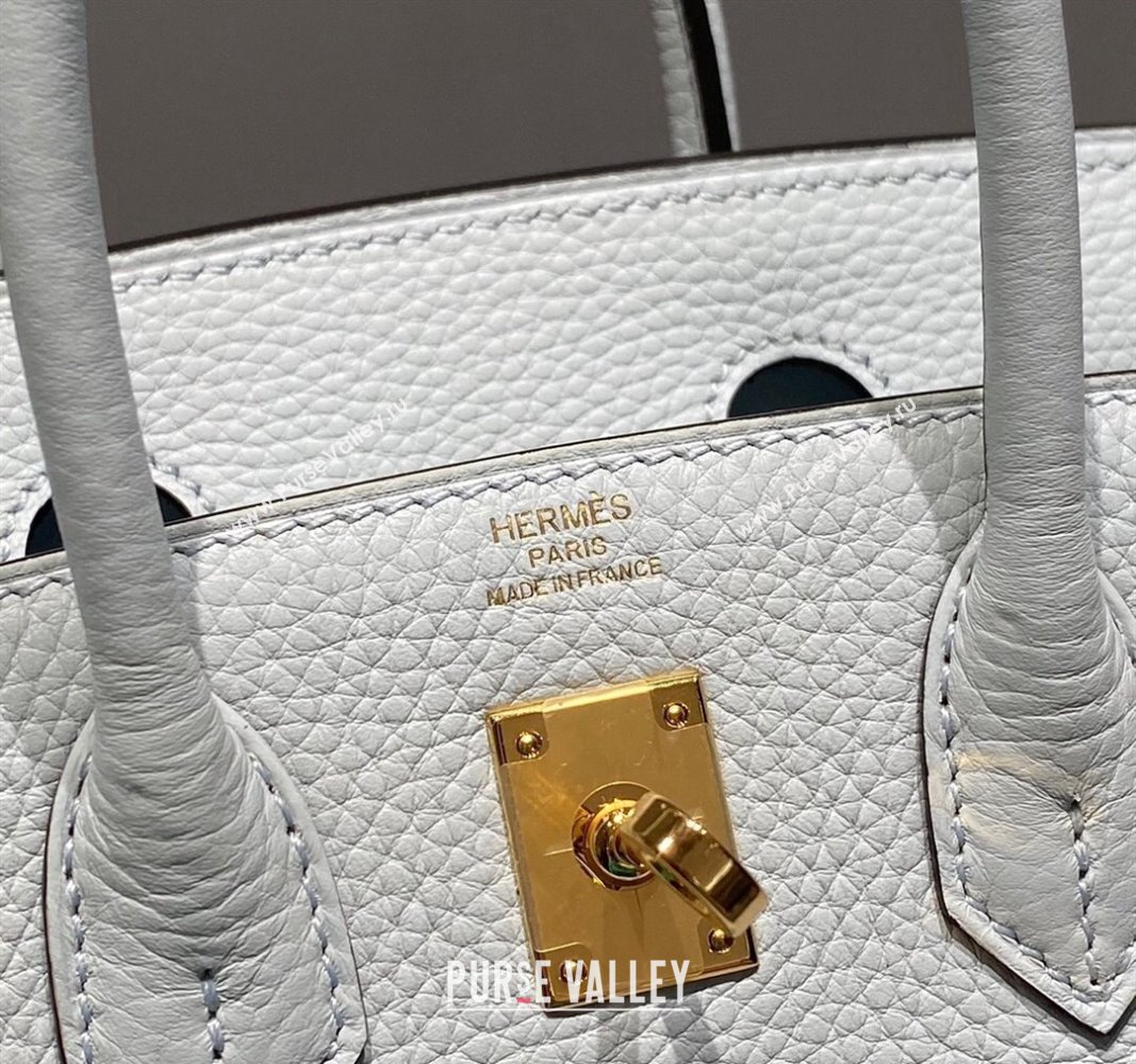 Hermes Mini Birkin 20cm bag with Shoulder Strap in Togo Leather Pale Grail Blue/Gold 2024 (FLB-240925031)