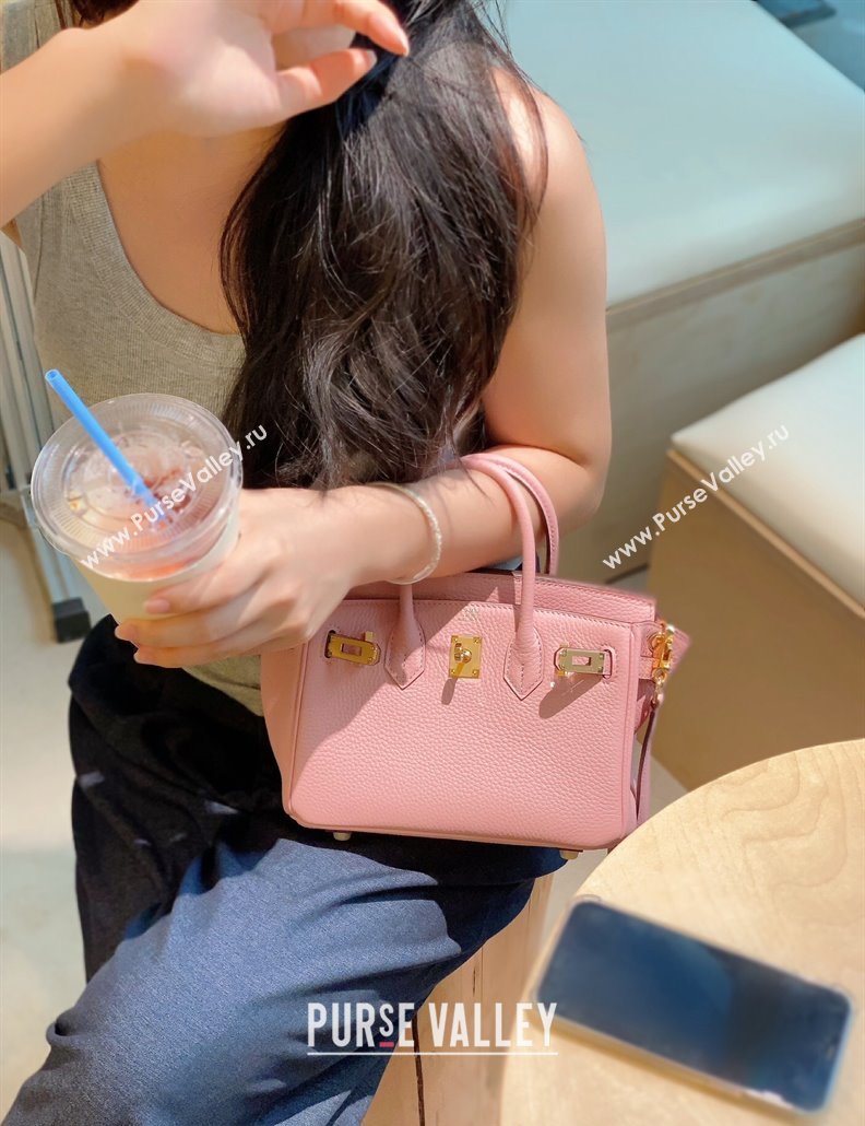 Hermes Mini Birkin 20cm bag with Shoulder Strap in Togo Leather Milkshake Pink 2024 (FLB-240925032)