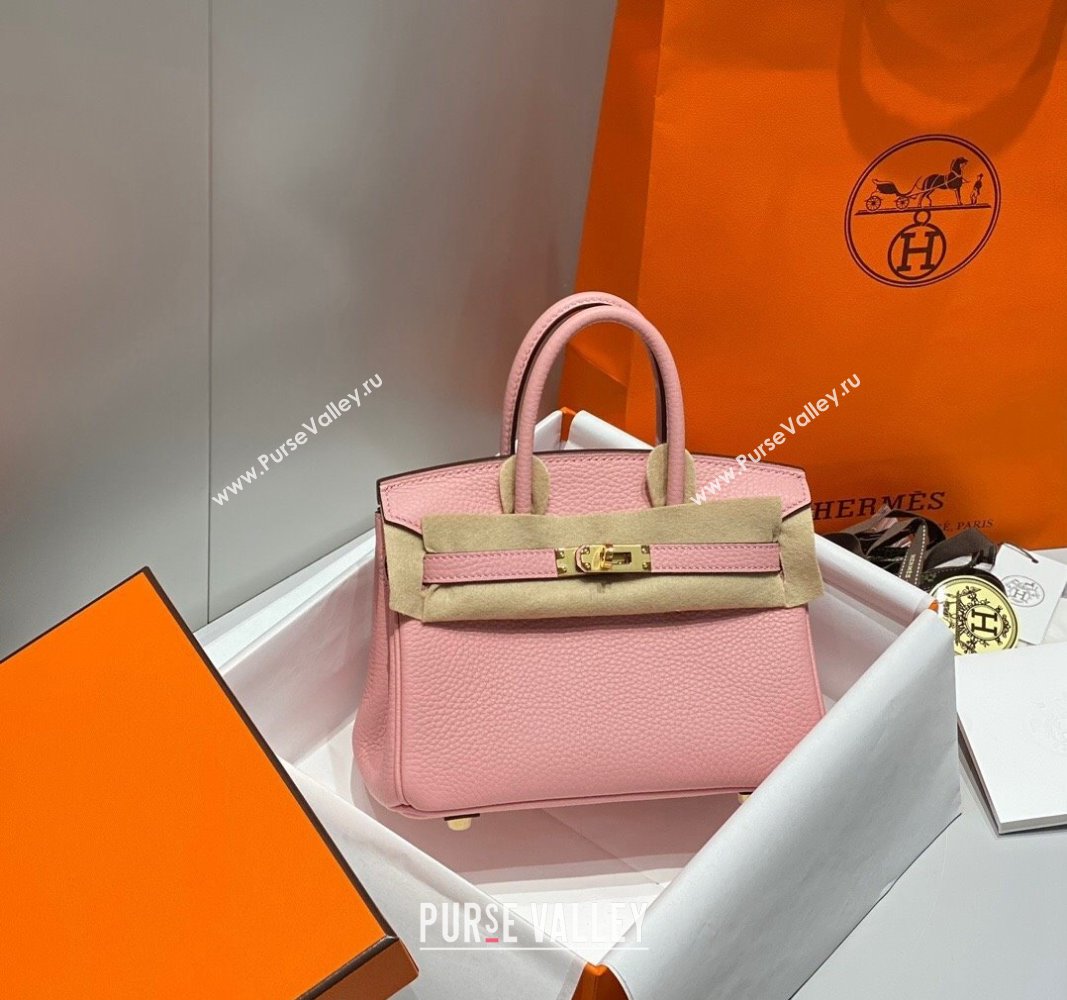 Hermes Mini Birkin 20cm bag with Shoulder Strap in Togo Leather Milkshake Pink 2024 (FLB-240925032)