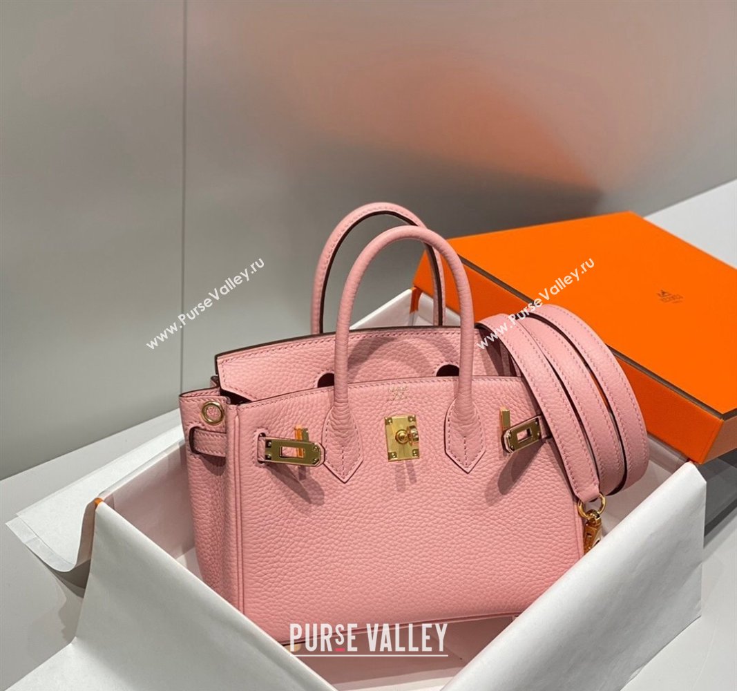 Hermes Mini Birkin 20cm bag with Shoulder Strap in Togo Leather Milkshake Pink 2024 (FLB-240925032)