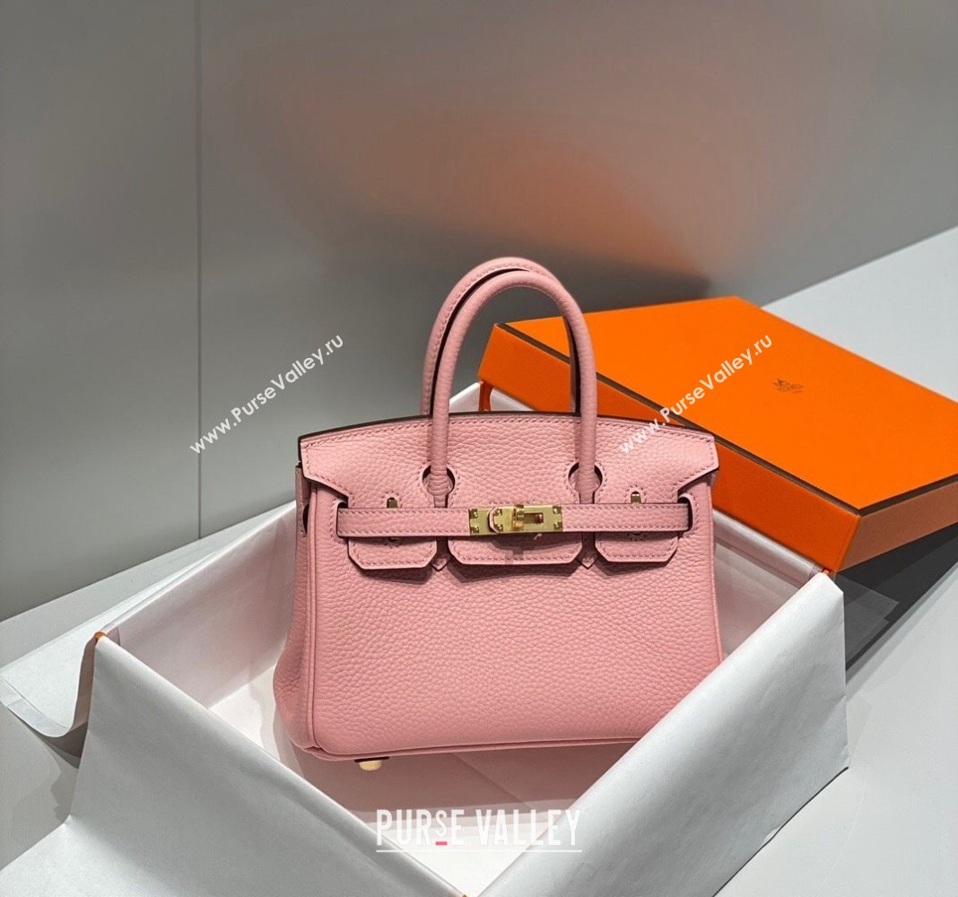 Hermes Mini Birkin 20cm bag with Shoulder Strap in Togo Leather Milkshake Pink 2024 (FLB-240925032)