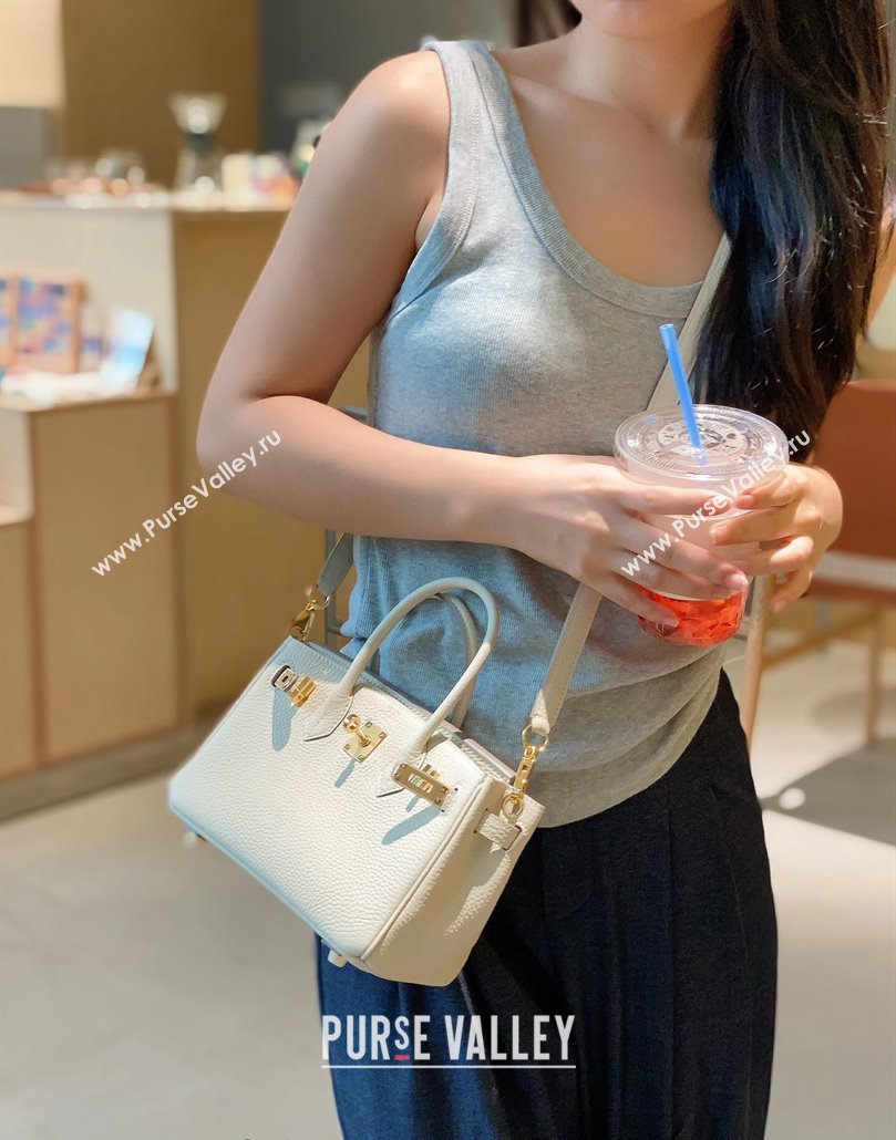 Hermes Mini Birkin 20cm bag with Shoulder Strap in Togo Leather Cream White/Gold 2024 (FLB-240925033)