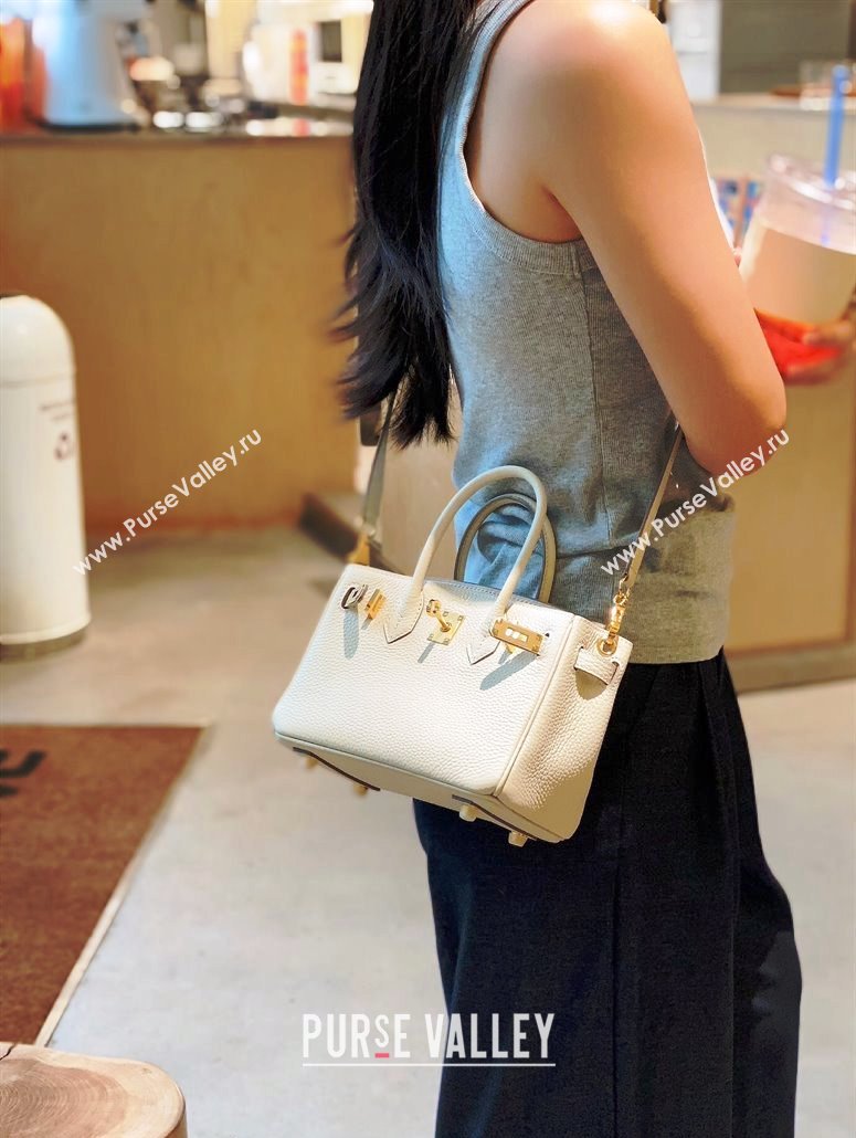 Hermes Mini Birkin 20cm bag with Shoulder Strap in Togo Leather Cream White/Gold 2024 (FLB-240925033)