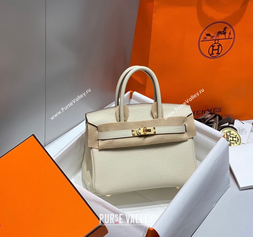 Hermes Mini Birkin 20cm bag with Shoulder Strap in Togo Leather Cream White/Gold 2024 (FLB-240925033)