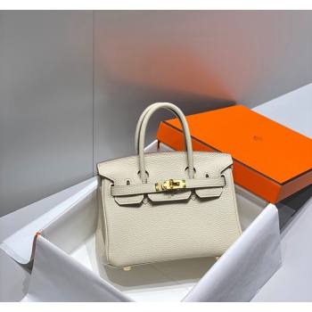 Hermes Mini Birkin 20cm bag with Shoulder Strap in Togo Leather Cream White/Gold 2024 (FLB-240925033)