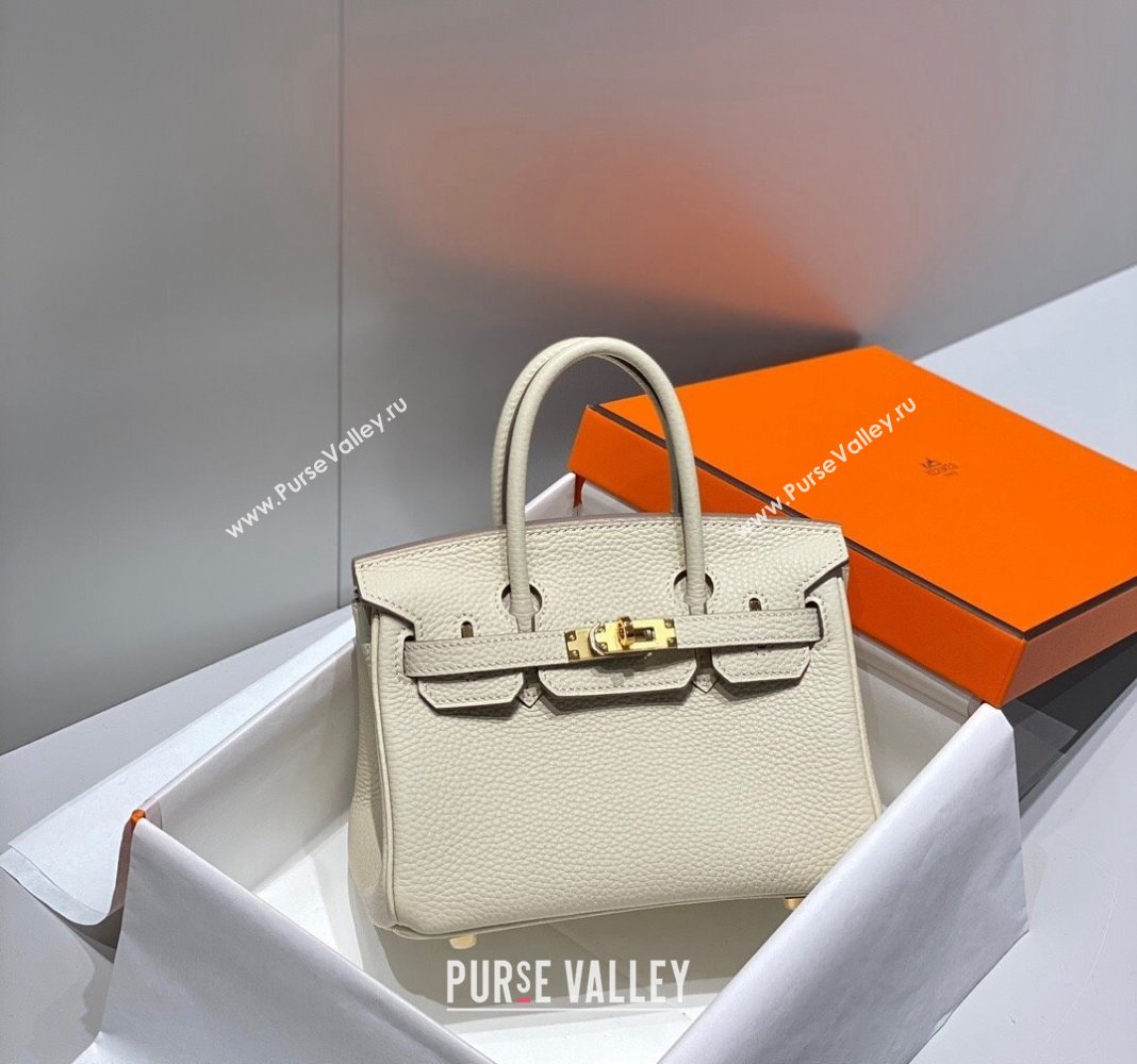 Hermes Mini Birkin 20cm bag with Shoulder Strap in Togo Leather Cream White/Gold 2024 (FLB-240925033)