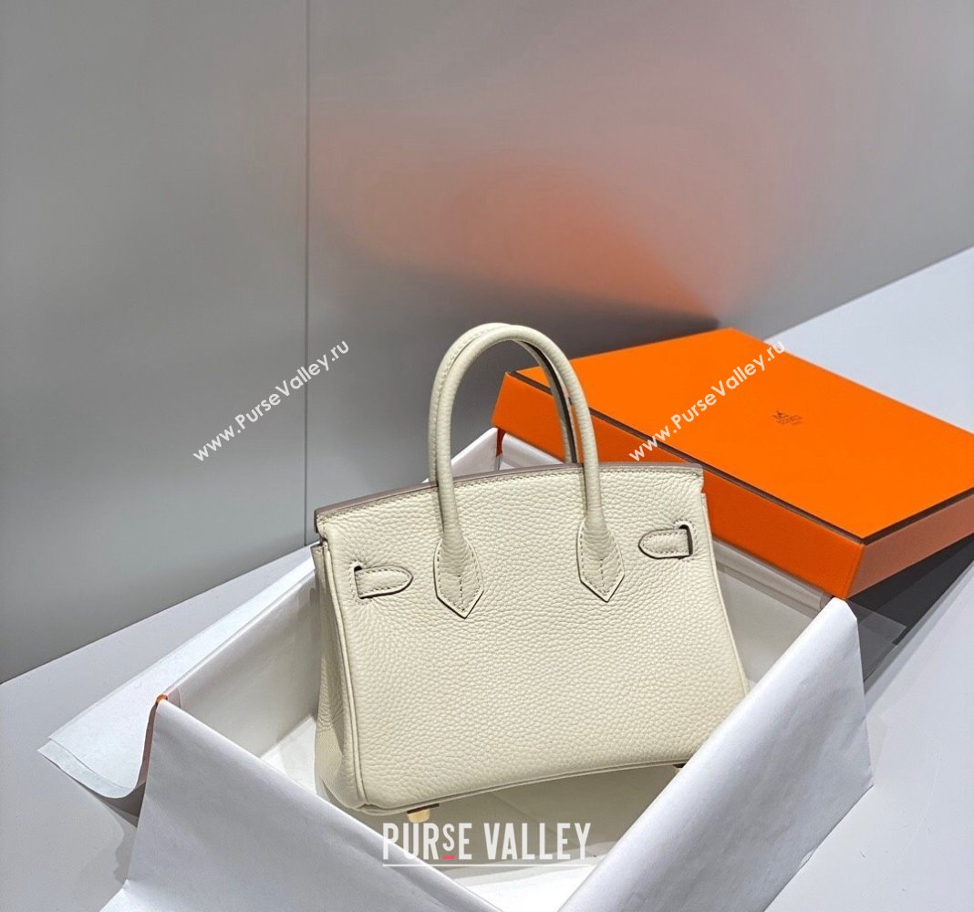 Hermes Mini Birkin 20cm bag with Shoulder Strap in Togo Leather Cream White/Gold 2024 (FLB-240925033)