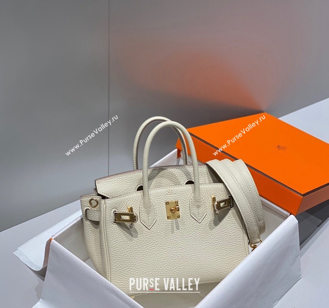 Hermes Mini Birkin 20cm bag with Shoulder Strap in Togo Leather Cream White/Gold 2024 (FLB-240925033)