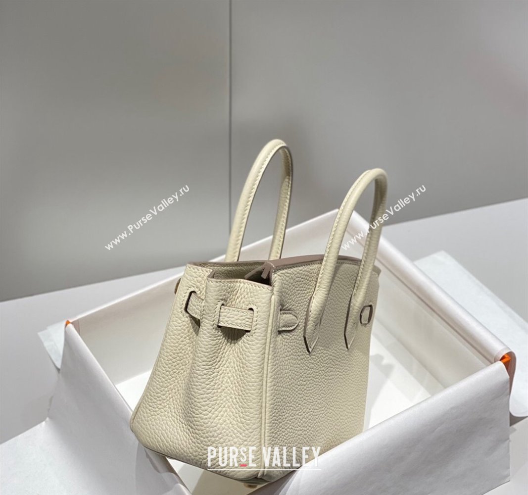 Hermes Mini Birkin 20cm bag with Shoulder Strap in Togo Leather Cream White/Gold 2024 (FLB-240925033)