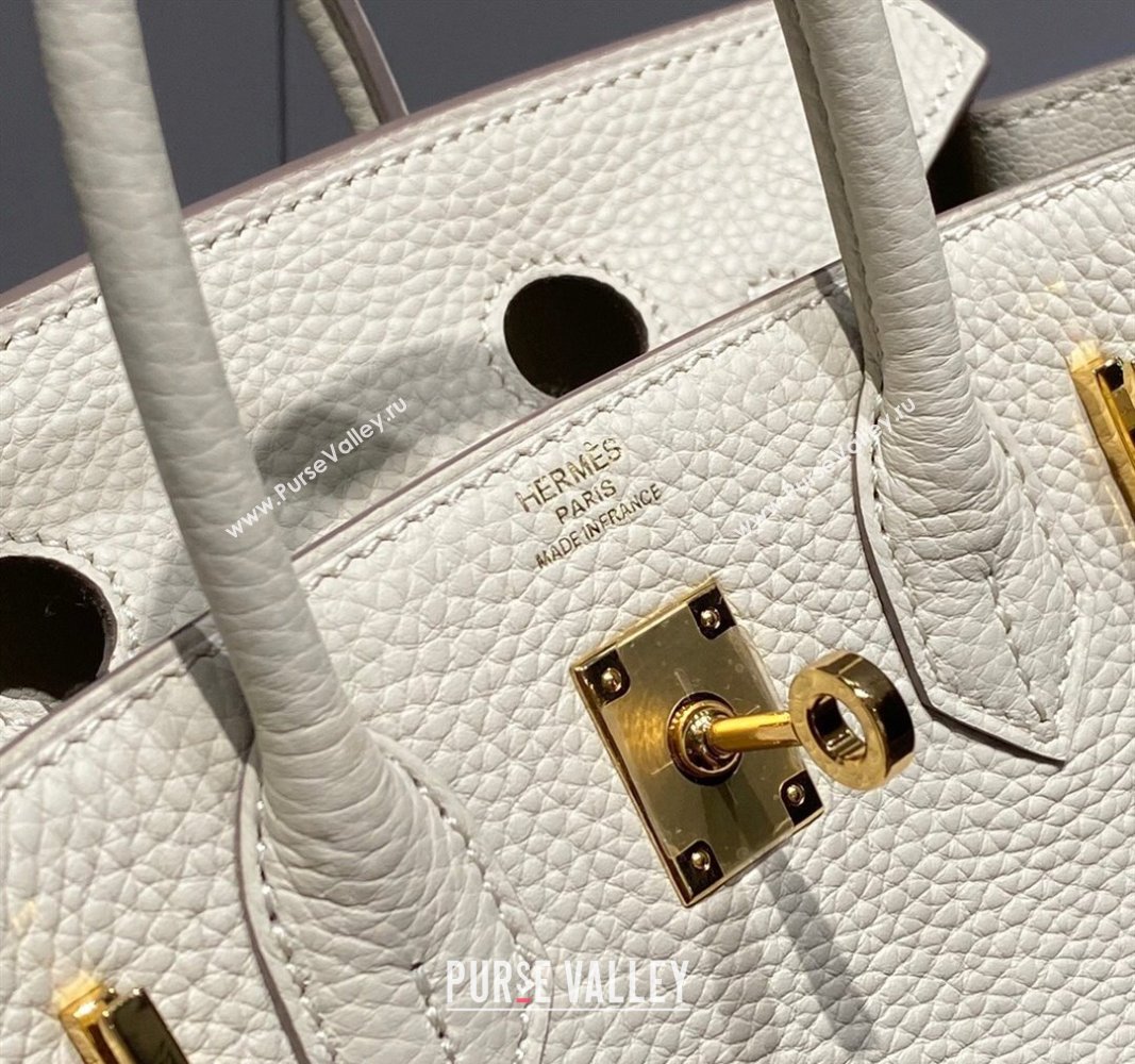 Hermes Mini Birkin 20cm bag with Shoulder Strap in Togo Leather Cream White/Gold 2024 (FLB-240925033)