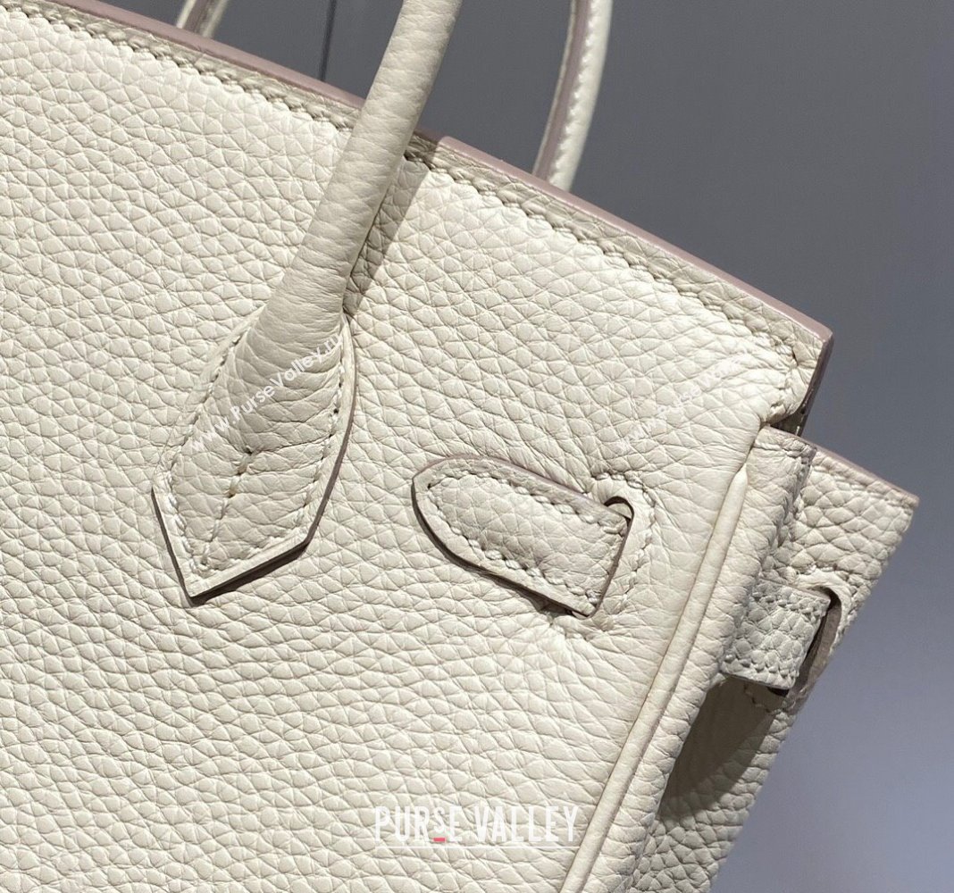 Hermes Mini Birkin 20cm bag with Shoulder Strap in Togo Leather Cream White/Gold 2024 (FLB-240925033)