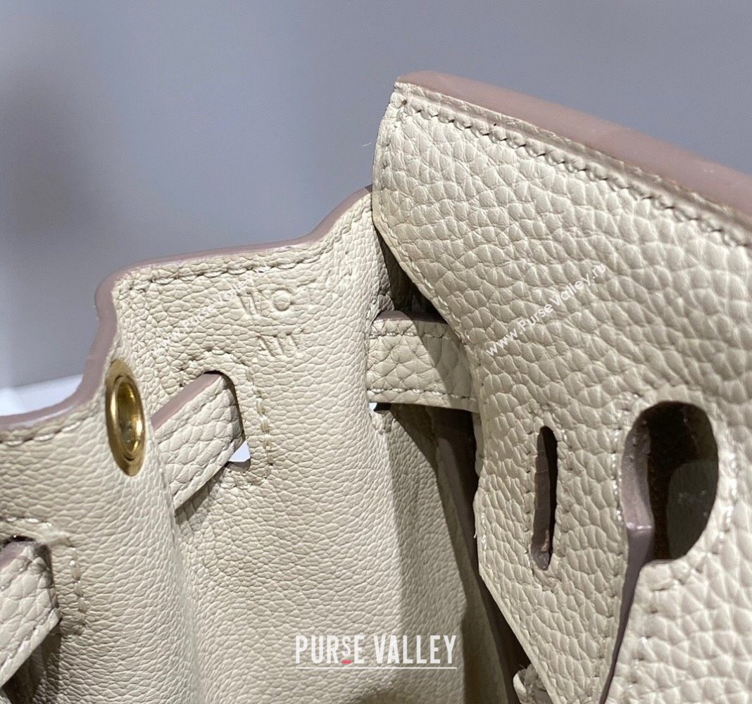 Hermes Mini Birkin 20cm bag with Shoulder Strap in Togo Leather Cream White/Gold 2024 (FLB-240925033)