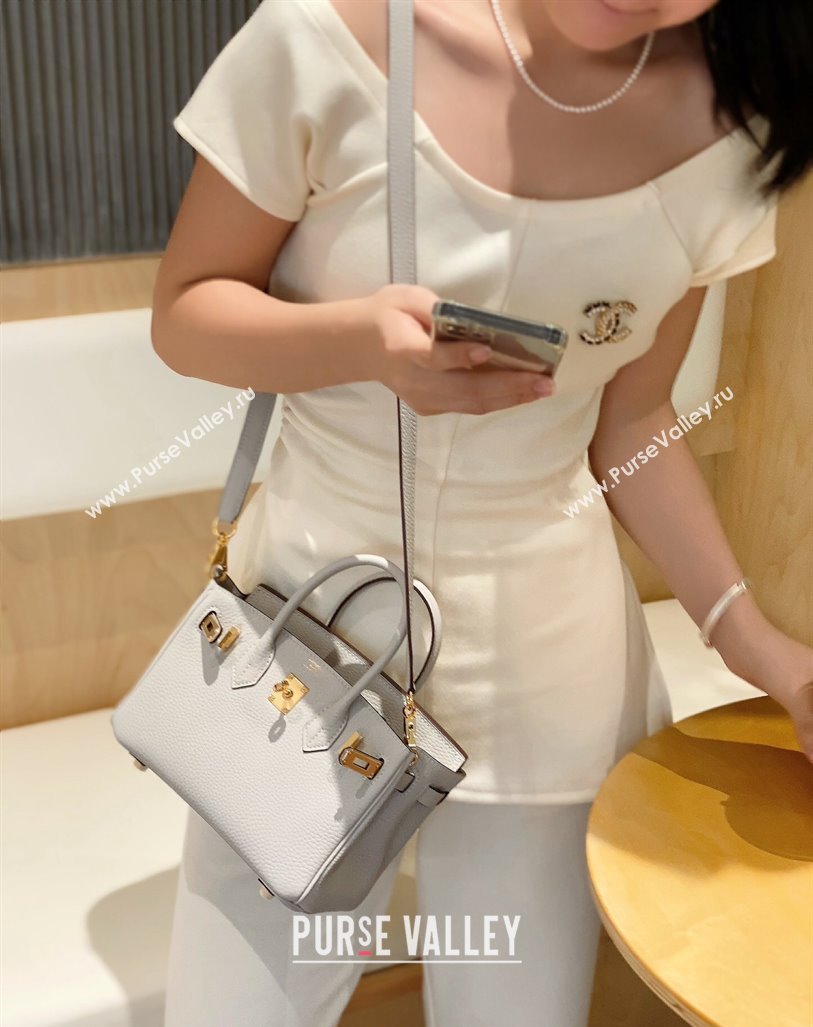 Hermes Mini Birkin 20cm bag with Shoulder Strap in Togo Leather Pearl Grey 2024 (FLB-240925035)