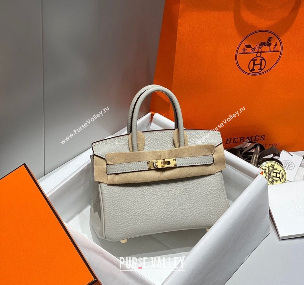 Hermes Mini Birkin 20cm bag with Shoulder Strap in Togo Leather Pearl Grey 2024 (FLB-240925035)