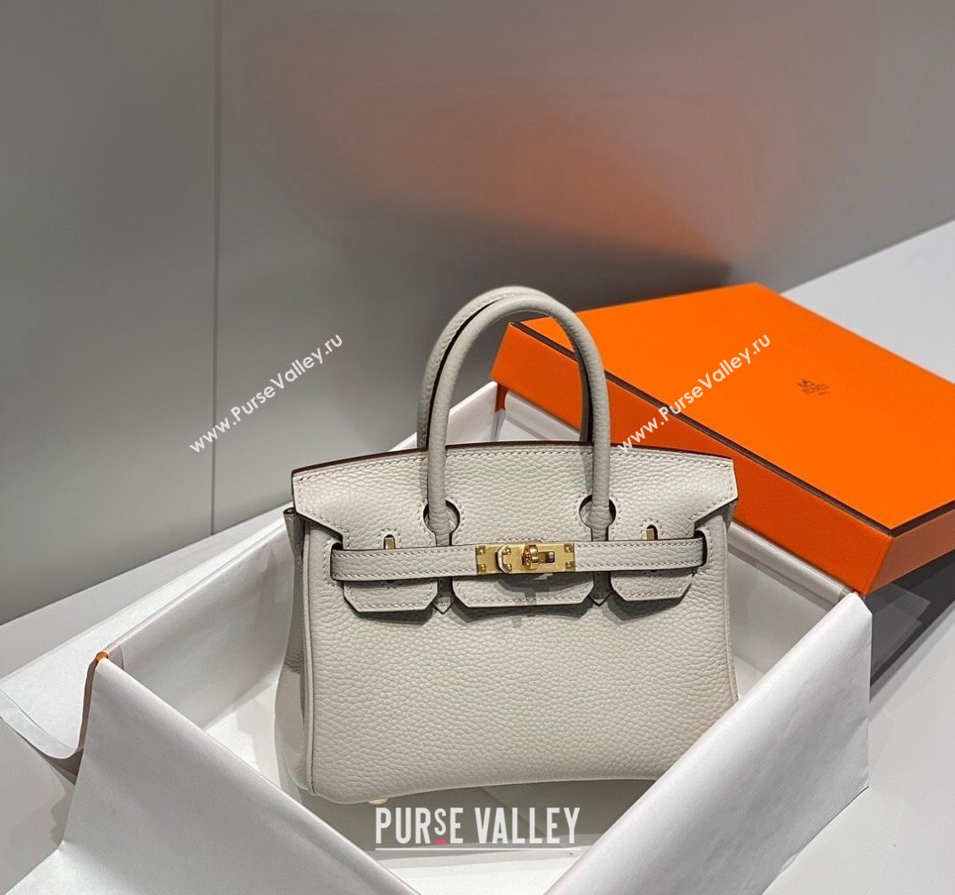 Hermes Mini Birkin 20cm bag with Shoulder Strap in Togo Leather Pearl Grey 2024 (FLB-240925035)