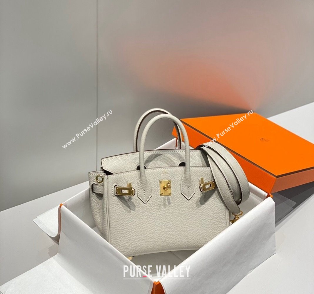 Hermes Mini Birkin 20cm bag with Shoulder Strap in Togo Leather Pearl Grey 2024 (FLB-240925035)