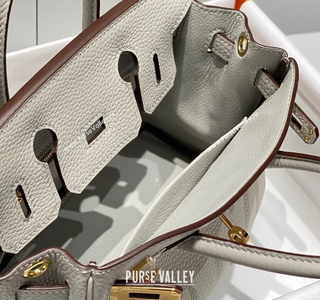 Hermes Mini Birkin 20cm bag with Shoulder Strap in Togo Leather Pearl Grey 2024 (FLB-240925035)