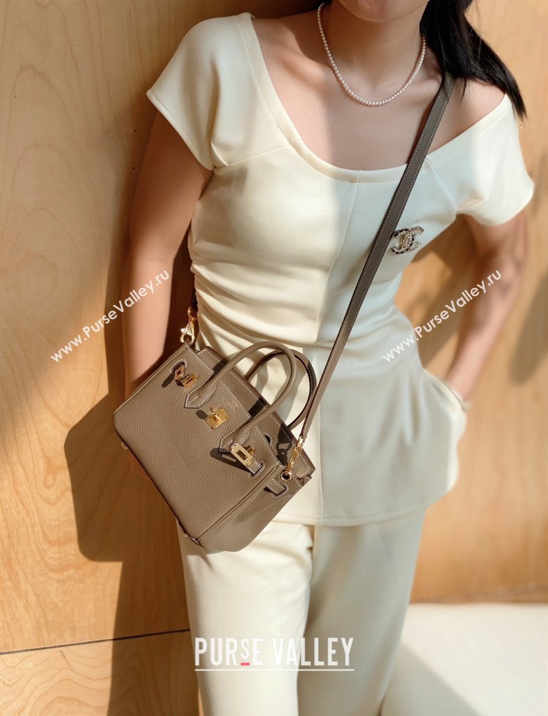 Hermes Mini Birkin 20cm bag with Shoulder Strap in Togo Leather Elephant Grey 2024 (FLB-240925036)