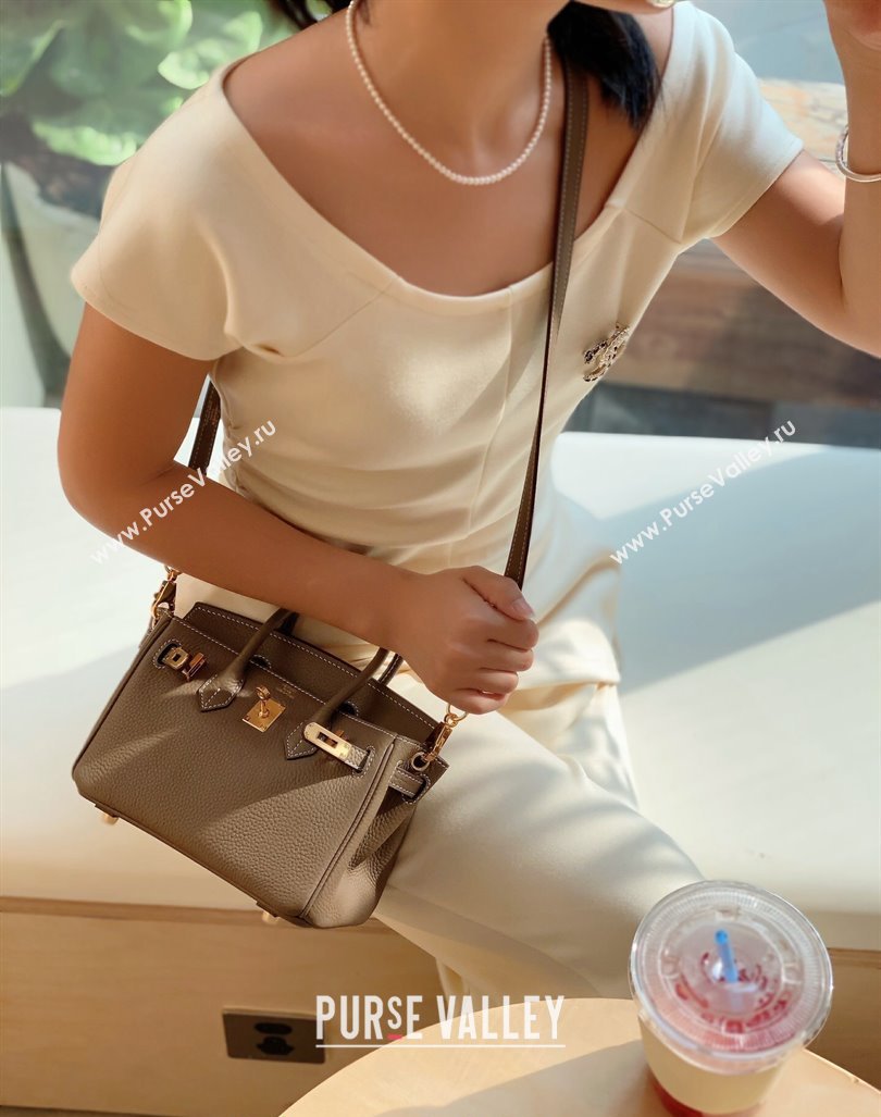 Hermes Mini Birkin 20cm bag with Shoulder Strap in Togo Leather Elephant Grey 2024 (FLB-240925036)