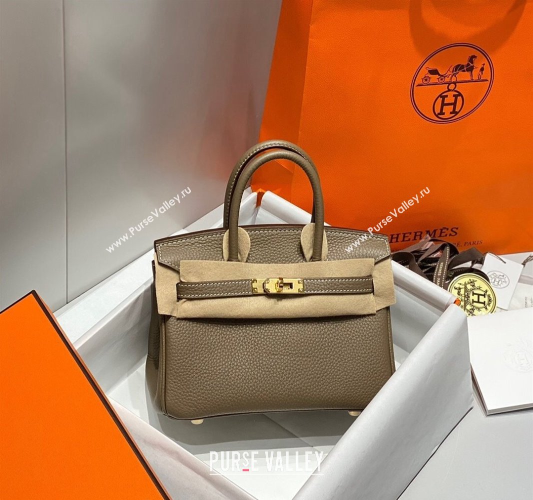 Hermes Mini Birkin 20cm bag with Shoulder Strap in Togo Leather Elephant Grey 2024 (FLB-240925036)