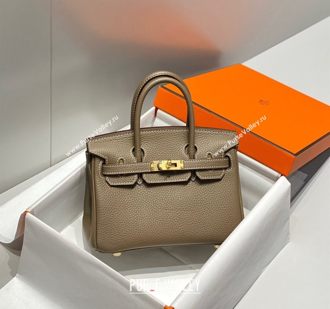 Hermes Mini Birkin 20cm bag with Shoulder Strap in Togo Leather Elephant Grey 2024 (FLB-240925036)