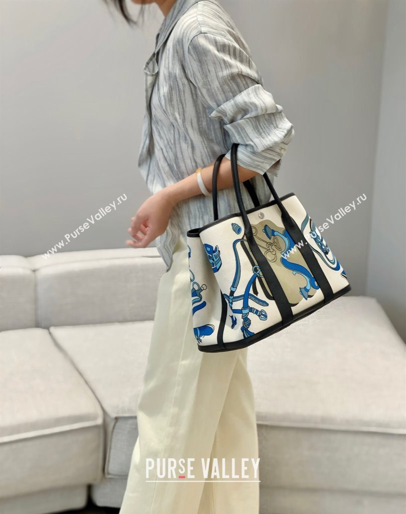 Hermes Garden Party Bag 30/36cm in Printed Canvas and Calfskin Black 09 2024 (Half Handmade) (FLB-240925040)