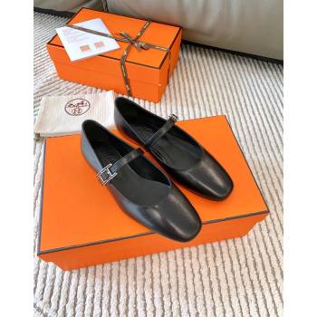 Hermes Mary Jane Ballet Flat in Calfskin with Hapi Buckle Black 2024 (MD-241008142)