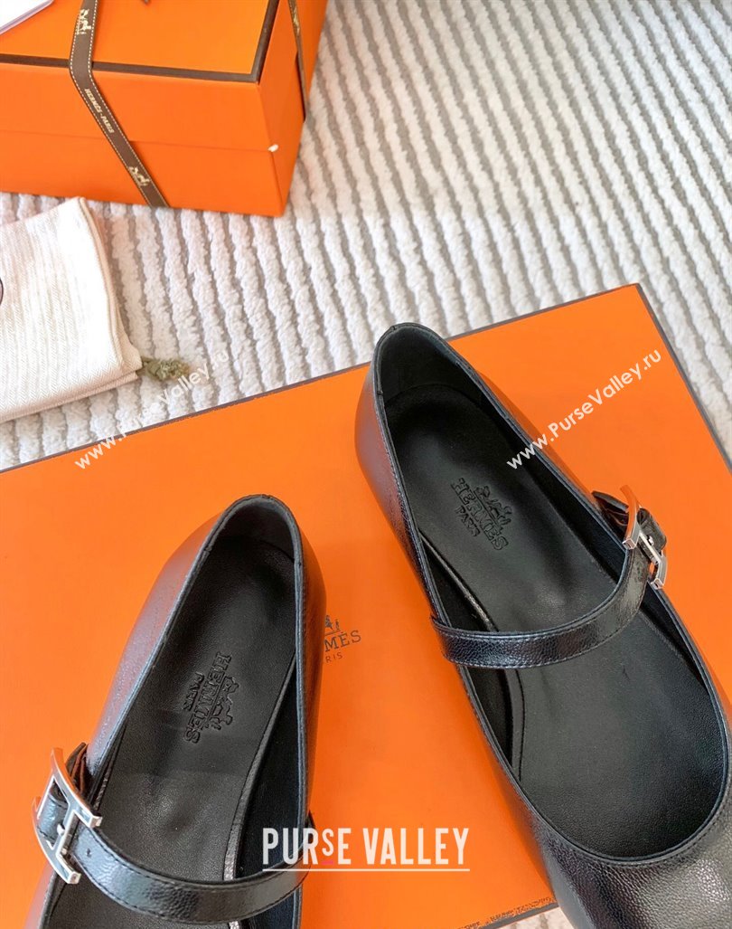 Hermes Mary Jane Ballet Flat in Calfskin with Hapi Buckle Black 2024 (MD-241008142)