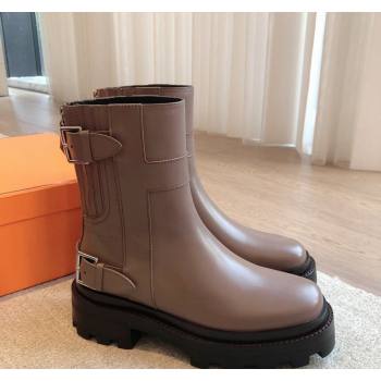 Hermes Jaimy Ankle Boots in Calfskin with Double Buckle Grey 2024 (XC-241008146)