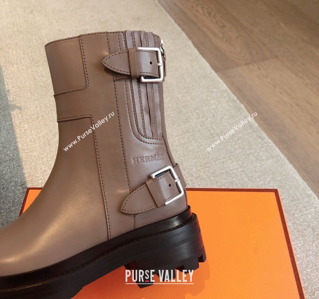 Hermes Jaimy Ankle Boots in Calfskin with Double Buckle Grey 2024 (XC-241008146)