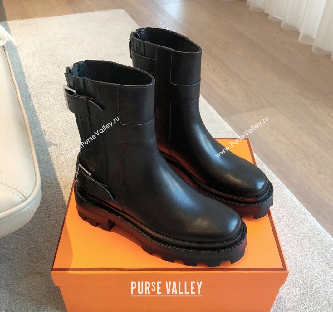 Hermes Jaimy Ankle Boots in Calfskin with Double Buckle Black 2024 (XC-241008147)