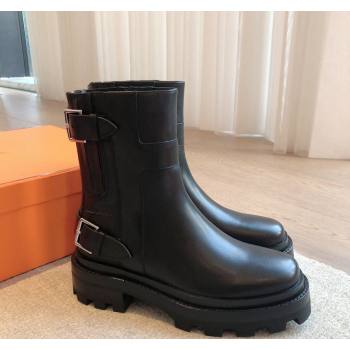 Hermes Jaimy Ankle Boots in Calfskin with Double Buckle Black 2024 (XC-241008147)