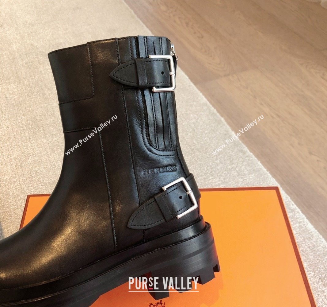 Hermes Jaimy Ankle Boots in Calfskin with Double Buckle Black 2024 (XC-241008147)