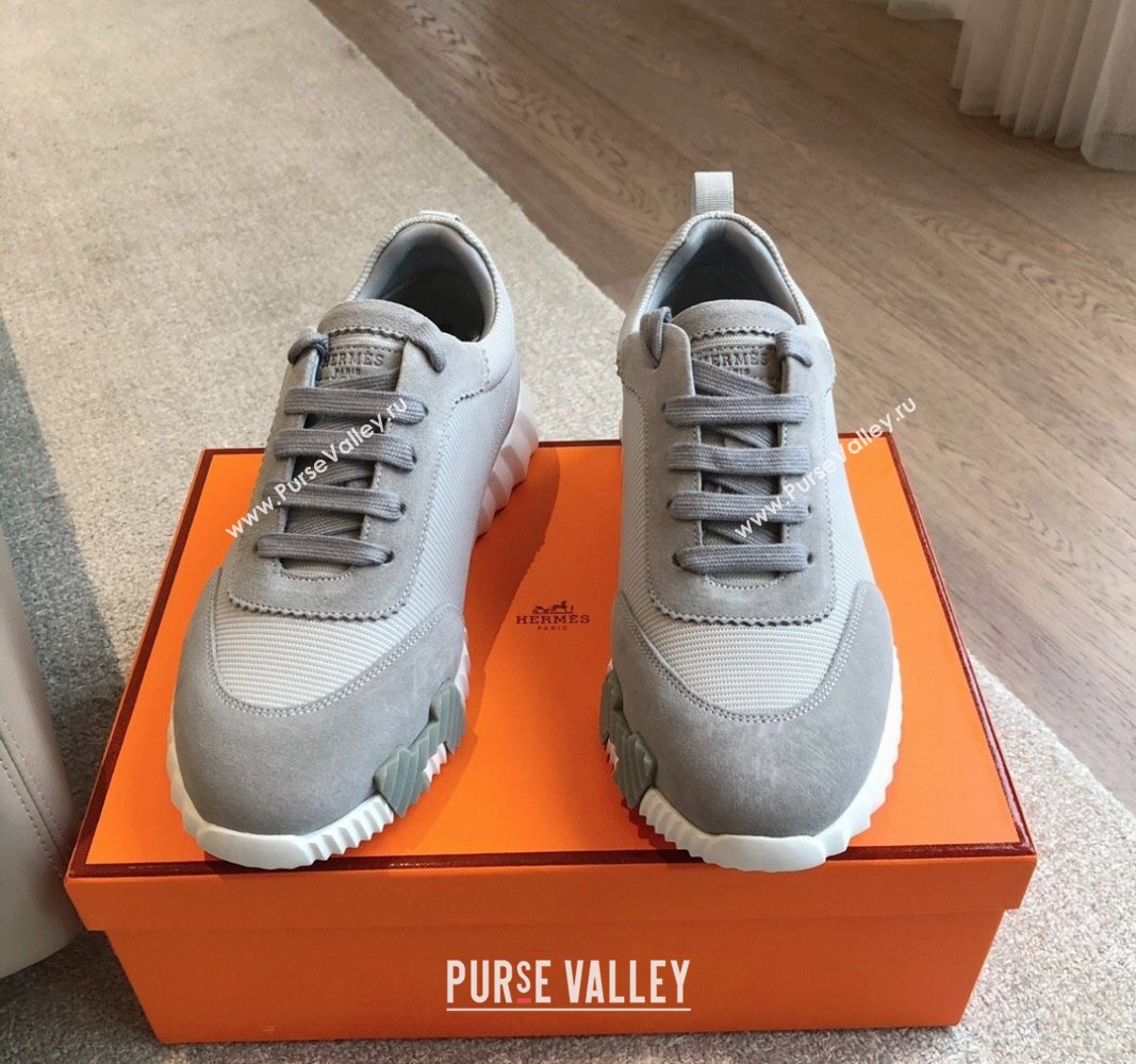 Hermes Bouncing Sneakers in Technical Mesh and Suede Grey/Dark Blue 2024 1008 (XC-241008075)