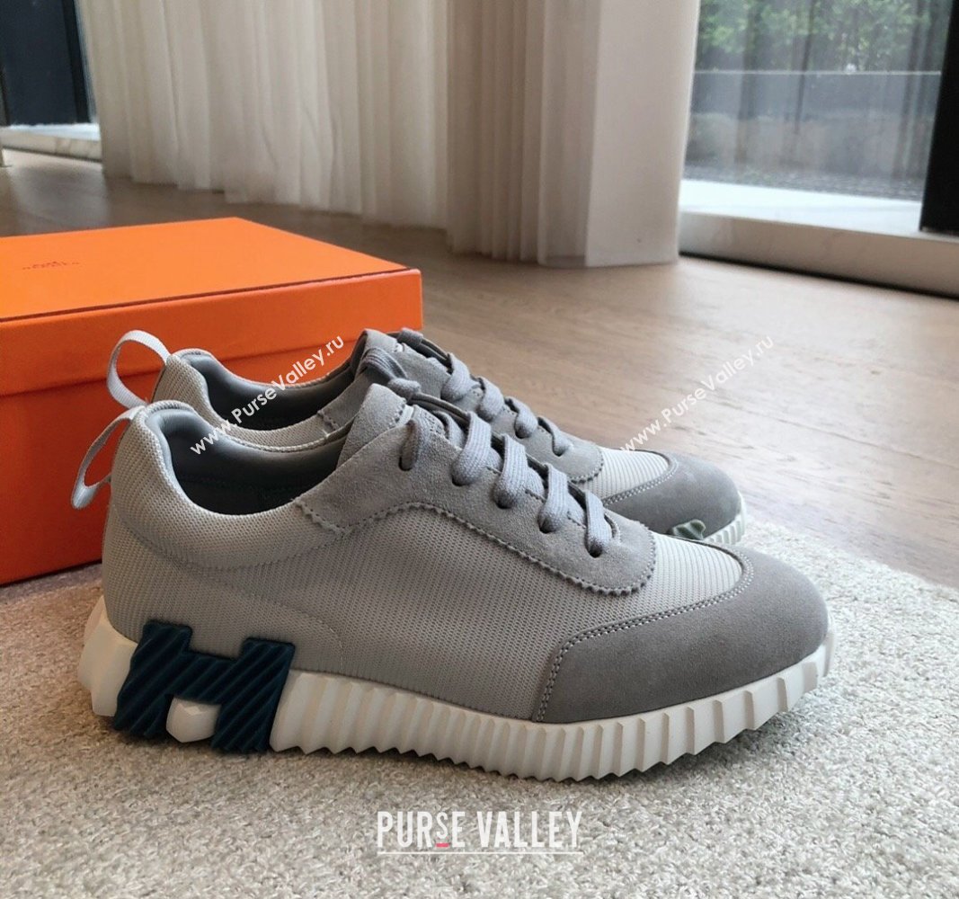 Hermes Bouncing Sneakers in Technical Mesh and Suede Grey/Dark Blue 2024 1008 (XC-241008075)