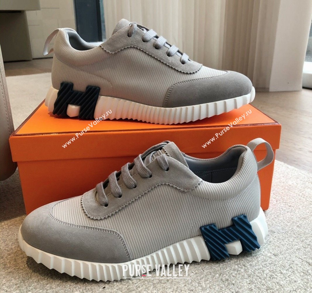 Hermes Bouncing Sneakers in Technical Mesh and Suede Grey/Dark Blue 2024 1008 (XC-241008075)